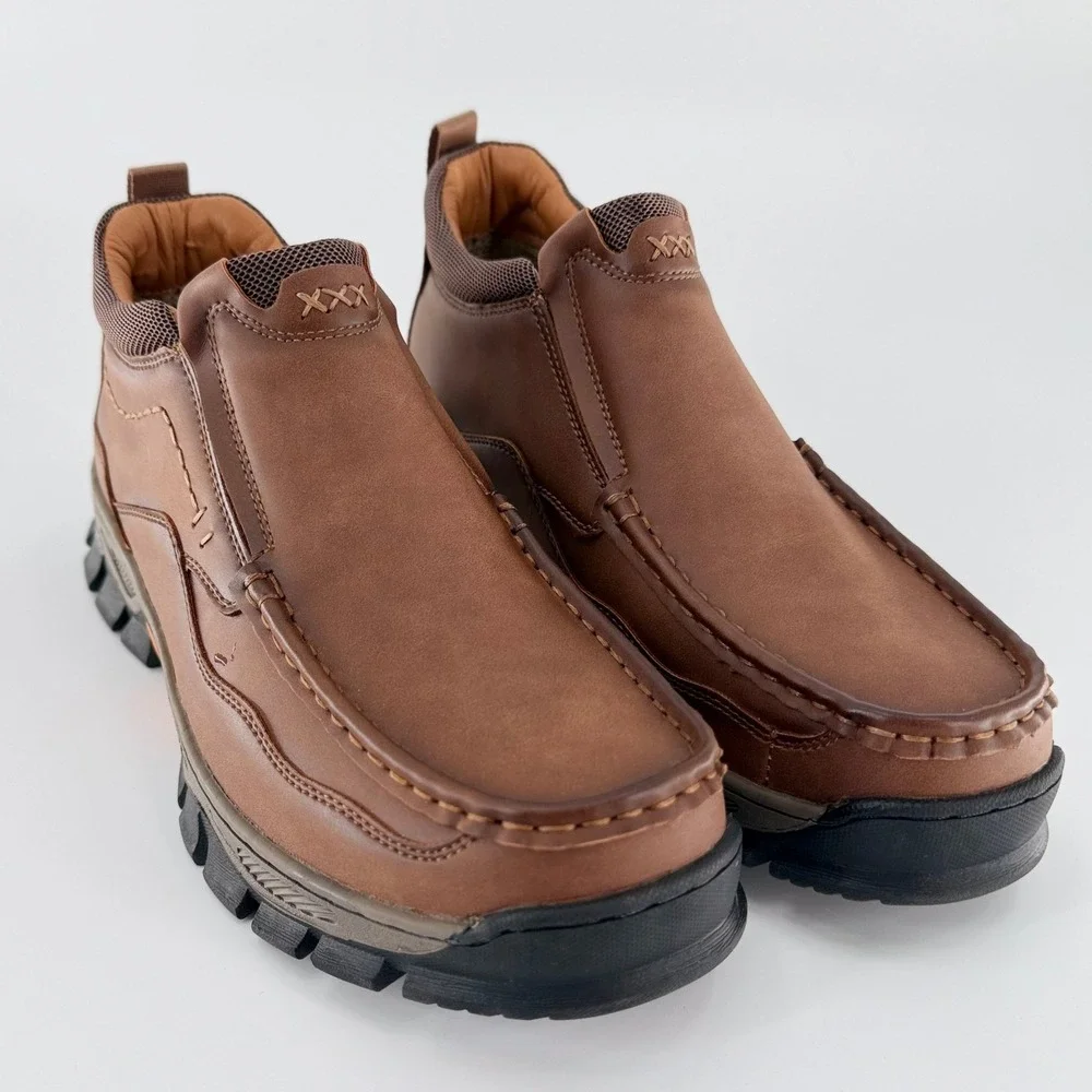 UNBRANDED Mens Brown Leather Slip On Loafers Rugged Lug Sole Shoes Size 43 337Y
